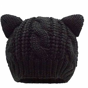 NWT simple, black, cable knit  cat ear hat